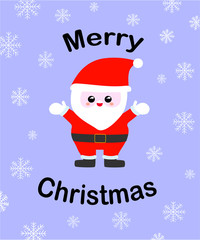 Santa Claus with big signboard. Merry Christmas! Holiday greeting card. Isolated vector illustration.