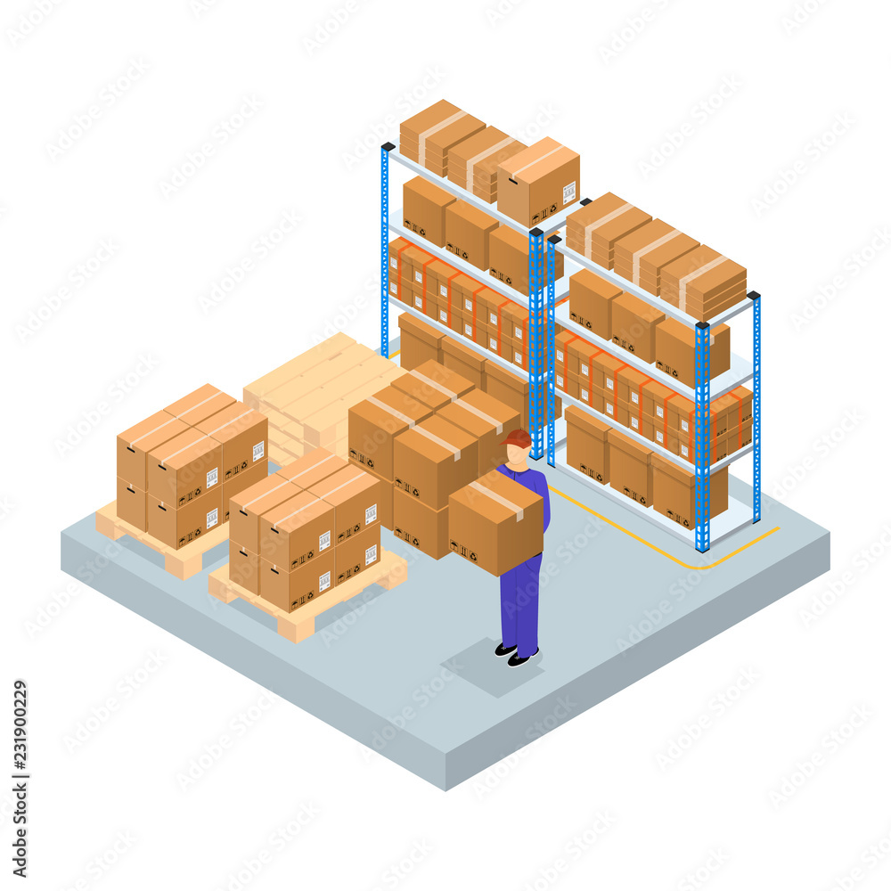 Poster logistic service business concept isometric view. vector