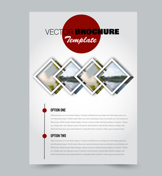 Red flyer design template with squares. Brochure for business, education, presentation, advertisement. Corporate identity concept. Editable vector illustration.