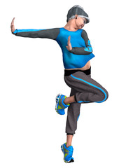 3D Rendering Senior Woman Dancing on White