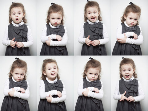 A group of images with the emotions of a little girl