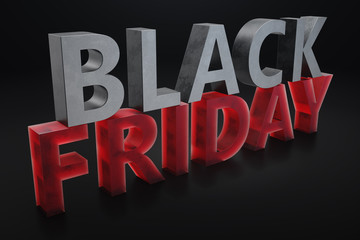 Black Friday - Only once a year, maximum discounts. Sales, joy, success. The moment. Black Friday text on the wall. Great sale. 3D illustration