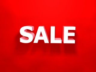 3d white sale word on red background with shadow. 3D illustration