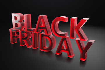 Black Friday - Only once a year, maximum discounts. Sales, joy, success. The moment. Black Friday text on the wall. Great sale. 3D illustration