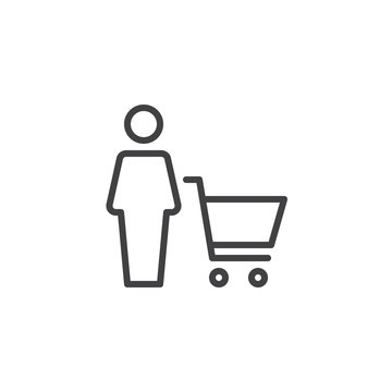 User and shopping cart outline icon. linear style sign for mobile concept and web design. Avatar and trolley simple line vector icon. Symbol, logo illustration. Pixel perfect vector graphics