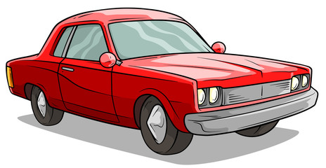 Cartoon red american retro muscle car vector icon