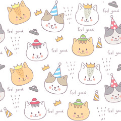 Cartoon cute seamless pattern baby cat vector.