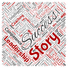 Vector conceptual business leadership strategy, management value square red word cloud isolated background. Collage of success, achievement, responsibility, intelligence authority or competence