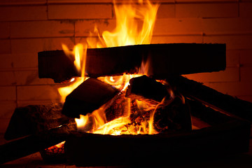 Fireplace and wood background