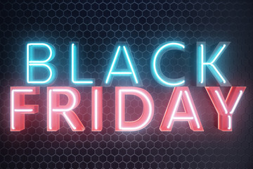 Fototapeta na wymiar Black Friday - Friday with a big sale. Sales, joy, success. Blue and Red Glow Neon banner, discounts. 3D illustration