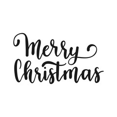 Merry Christmas hand lettering calligraphy isolated on white background. Vector holiday illustration element. Golden eve inscription text