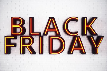 Black Friday - The Most Expected Sale of the Year. Neon Red 3D banner. Grand Discounts. Only once a year, maximum discounts. Sales, joy, success. 3D illustration