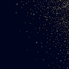 Glowing golden stars with twinkling elements on a blue background. Stars in the night sky. Gold glitter. Festive Christmas background.