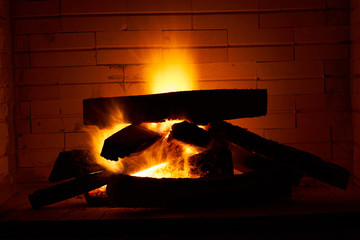 Fireplace and wood background