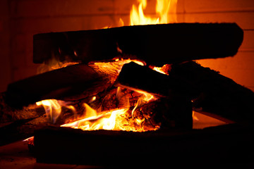 Fireplace and wood background
