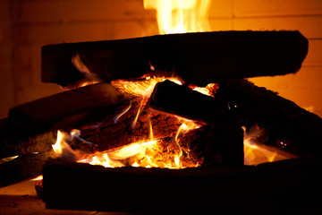 Fireplace and wood background