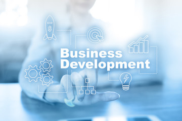 Business development concept, Strategy of  growth on virtual screen.