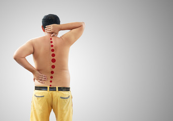 Asian man with scoliosis, neck pain and back pain