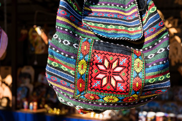 Colorful ethnic hand-made bag for sale in market