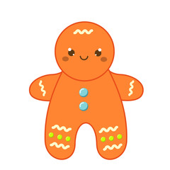 Christmas gingerbread man. New year icon in cute kawaii style