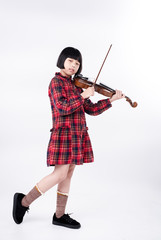 Girl is wearing dress,playing violin