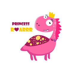 Sweet dinosaur.  baby girl. princess dinosaur animal. vector illustration