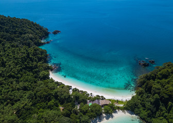 Obraz premium Aerial view from above of Twin Beach Mergui Island or Bruer island, seascape landscape view from the sky