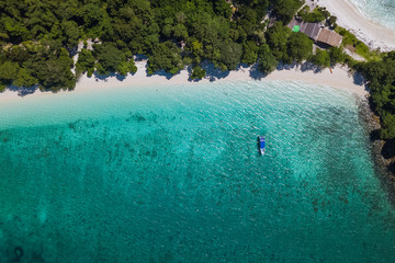 Aerial view from above of Twin Beach Mergui Island or Bruer island, seascape landscape view from the sky