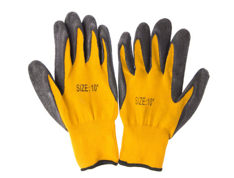 Yellow Leather Work Gloves Isolated On White Background