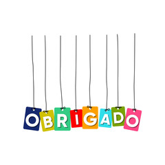 Obraz na płótnie Canvas Thank you in PORTUGUESE language hanging words vector, colourful words vector, Obrigado vector