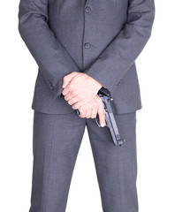 Man in suit with gun, handgun