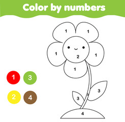 Coloring page with flower. Color by numbers printable activity for kids and children. elementary level