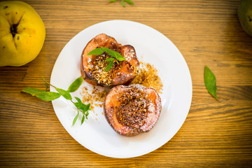 sweet ripe quince baked with walnuts and honey