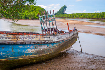 Old boat at Krabi river, Thailand