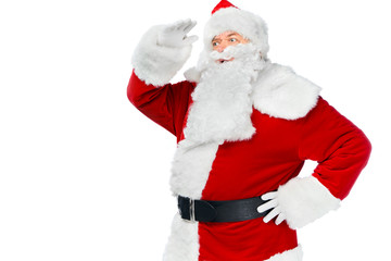 bearded  santa claus looking away isolated on white