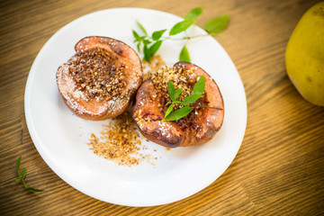 sweet ripe quince baked with walnuts and honey