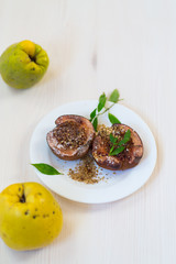 sweet ripe quince baked with walnuts and honey