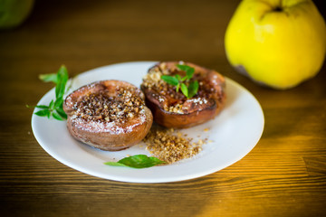 sweet ripe quince baked with walnuts and honey