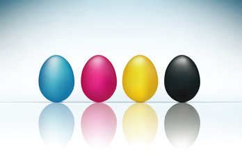CMYK concept with 3d eggs cyan magenta yellow and black