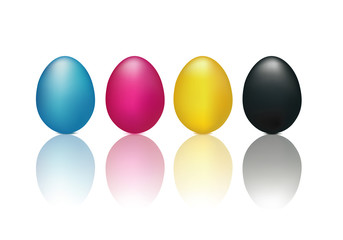 CMYK concept with 3d eggs isolated cyan magenta yellow and black