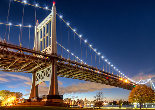 Triborough Bridge at night, in Astoria, Queens, New York. USA