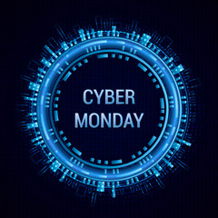 Cyber Monday Sale vector banner template on binary background. Abstract Glowing round with glitter. EPS 10 vector illustration