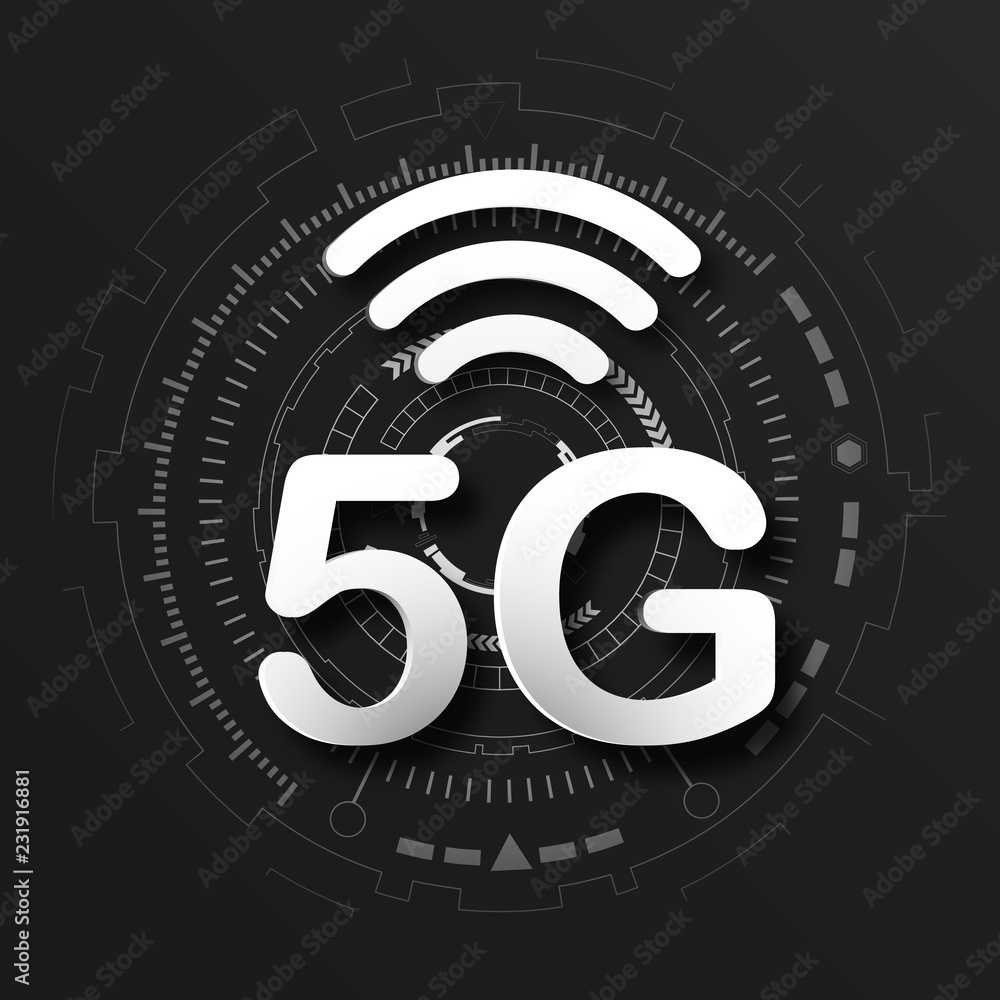 Aufkleber 5g cellular mobile communication black logo background with global network line link transmission. d