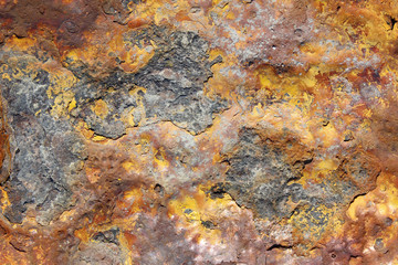 Rusted corroded yellow metal cast iron surface texture close up detail
