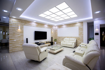 interior living room with sofas tv