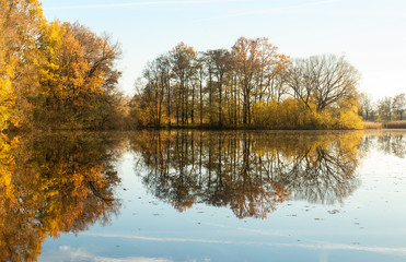 autumn landscape with lake and trees