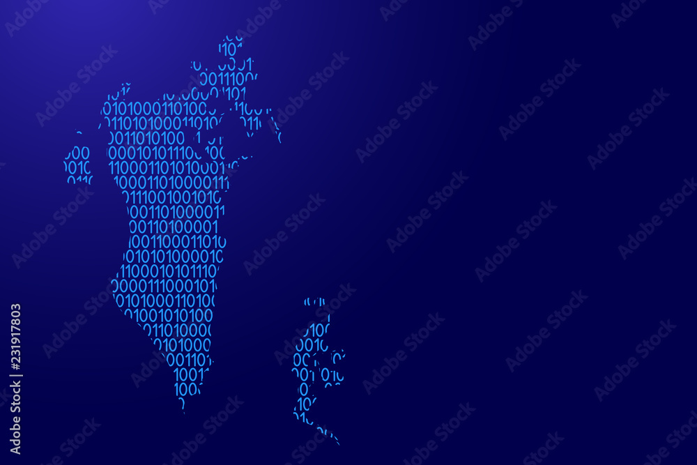 Poster bahrain map abstract schematic from blue ones and zeros binary digital code for banner, poster, gree