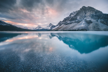 Sunrise in the mountains, Bow Lake, Canadian Rockies