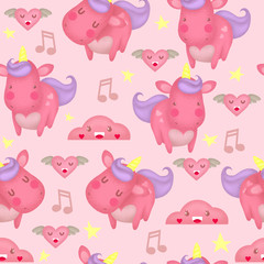 cute seamless pattern with magic unicorn. mystical cute horse with a horn. child's illustration.