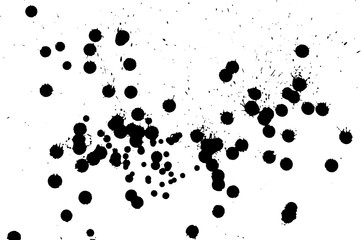 Ink grunge drops texture. Black hand drawn splashes and stains on white background.